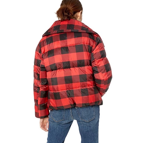 Kendall + Kylie Puffer Coat Bomber Jacket Black/Red Plaid Size M - Picture 2 of 9